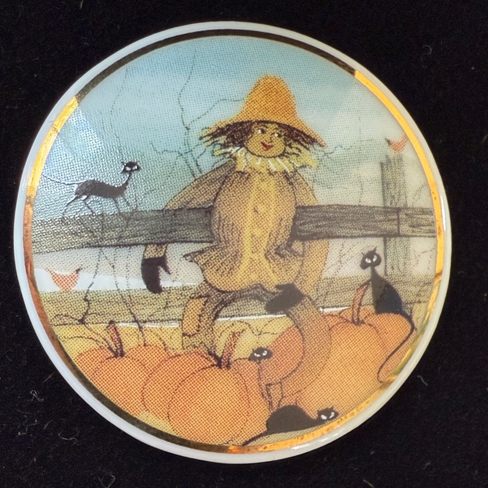 Autumn Cute Scarecrow & Cats Harvest Brooch
